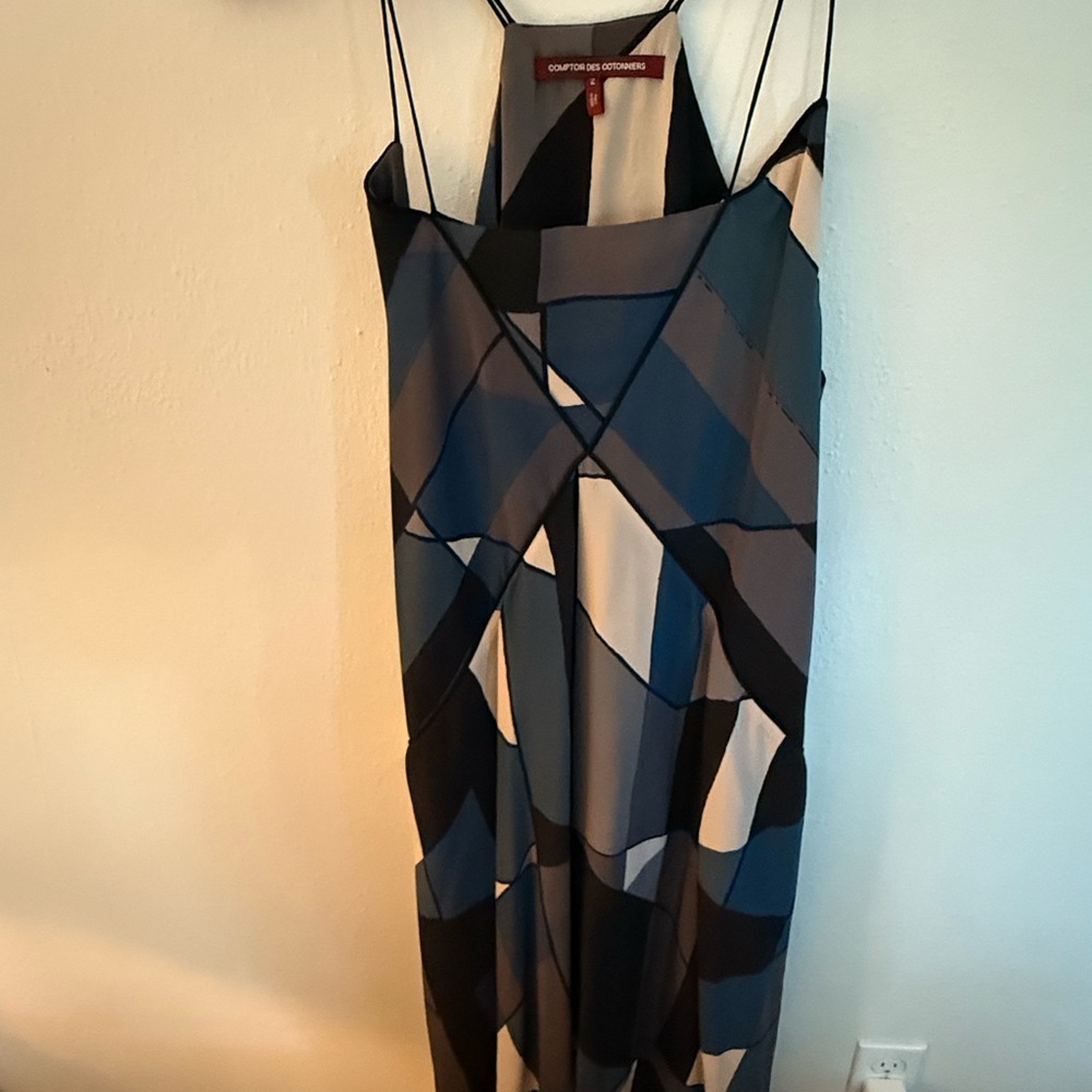 Comptoir Des Cotonniers Strappy Dress in Blue and Black and Cream